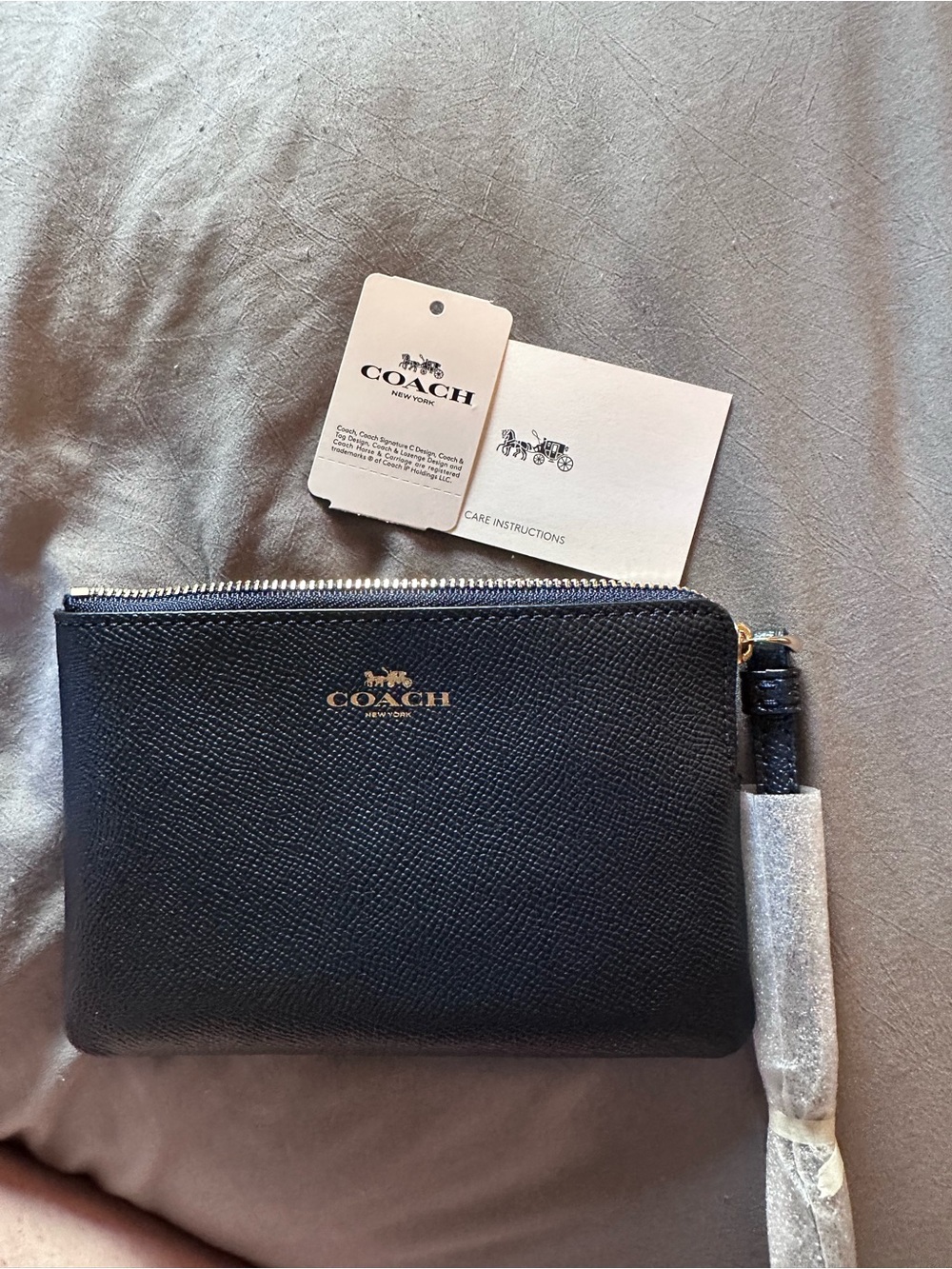 Coach Navy Blue Leather Wristlet with Gold Logo